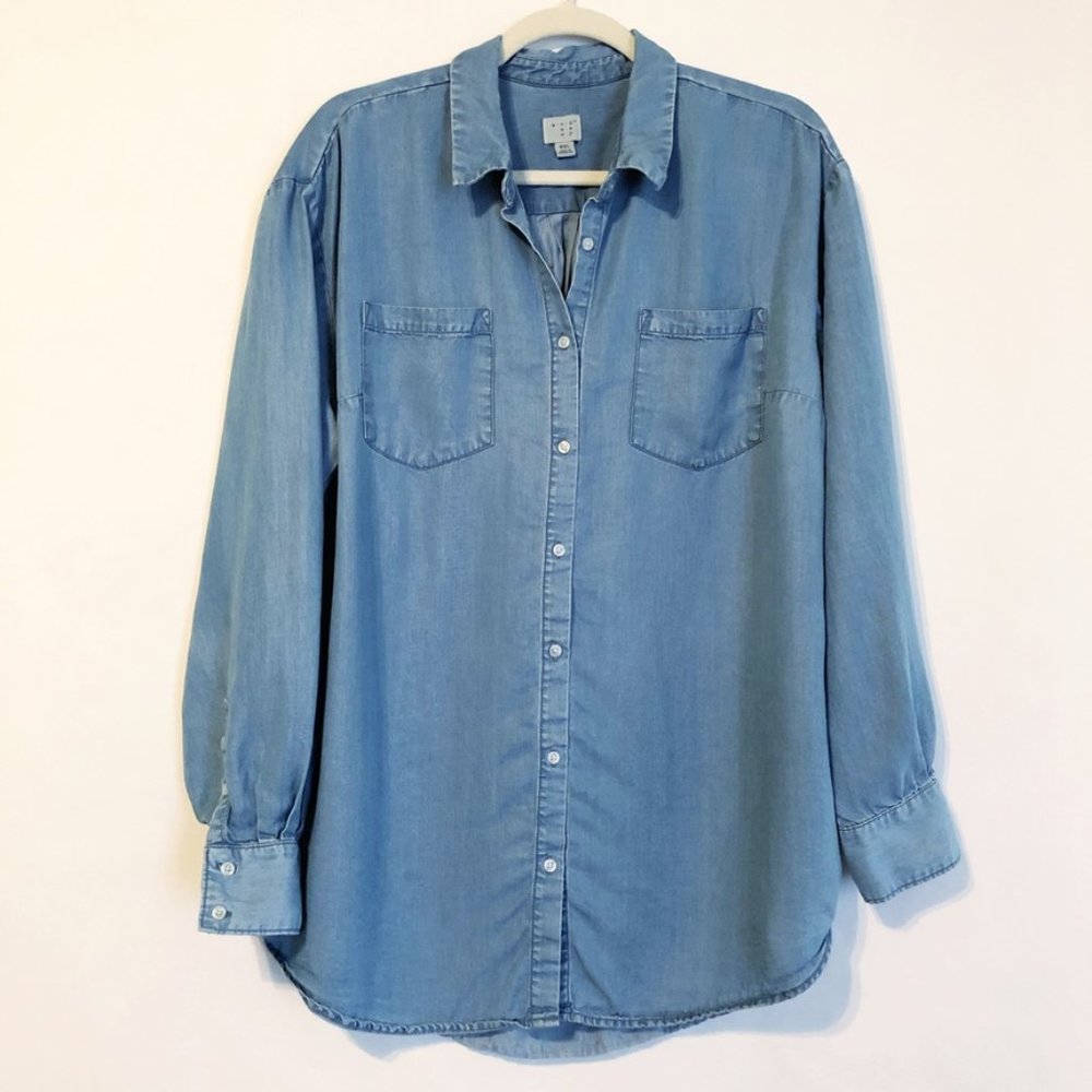 A New Day Chambray Button Down Shirt Blue XXL 2X - Picture 3 of 10